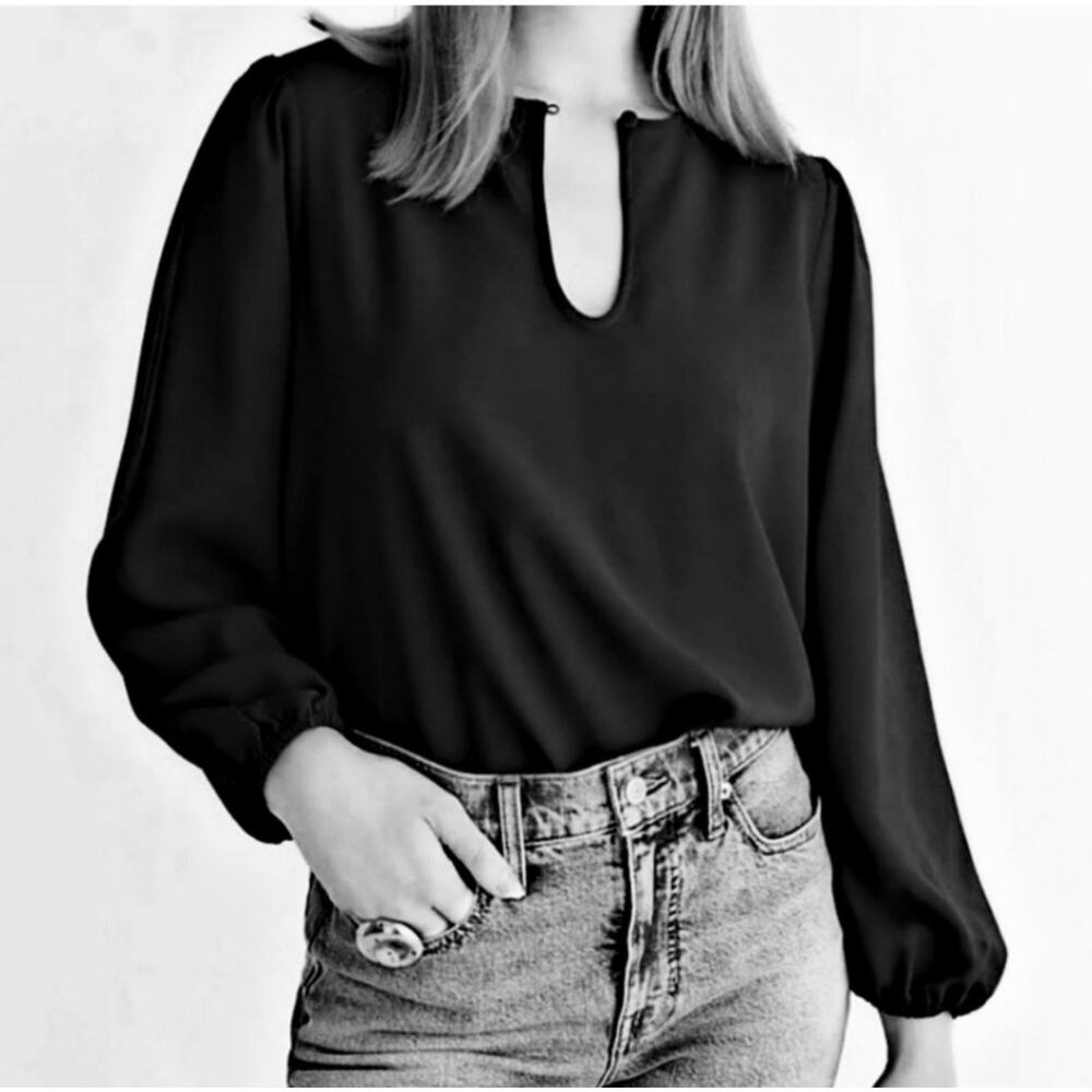 J.Crew Puff-sleeve satin-back crepe top Black LT Large Tall NWT